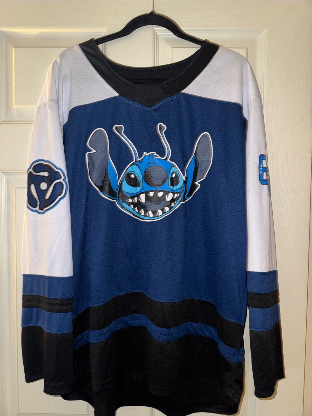 Disney Stitch Graphic Hockey-Style Long Sleeve Jersey - Blue & White